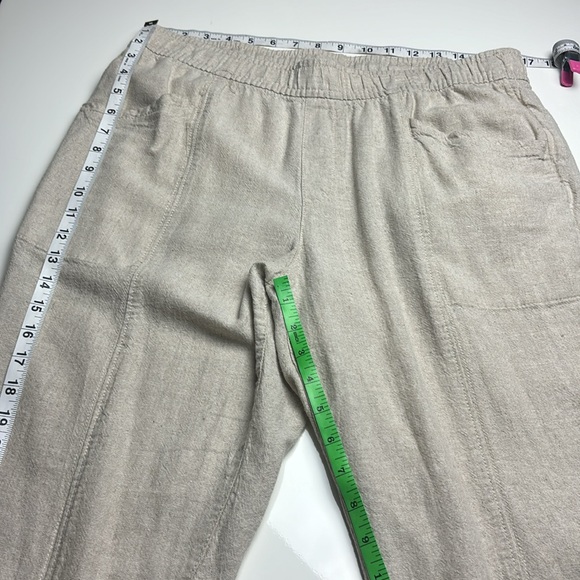 Old Navy Tan Flax Linen Taper Pull On Pants w/ Hidden Drawstring Belt, Sz L - Picture 7 of 11
